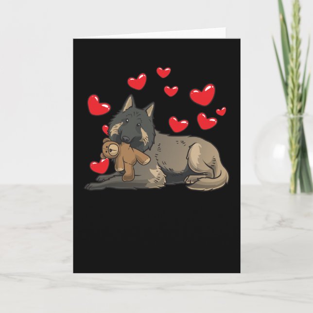 Tarjeta Pastor belga, perro de Tervuren con animal relleno (Anverso)