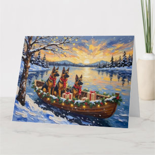 Tarjeta Pastor Belga Tervuren Barco de Navidad Fiesta