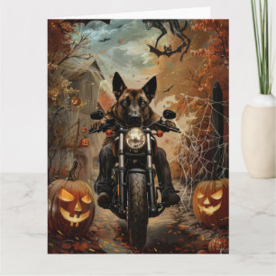 Tarjeta Pastor de Anatolia montando motocicleta en Hallowe