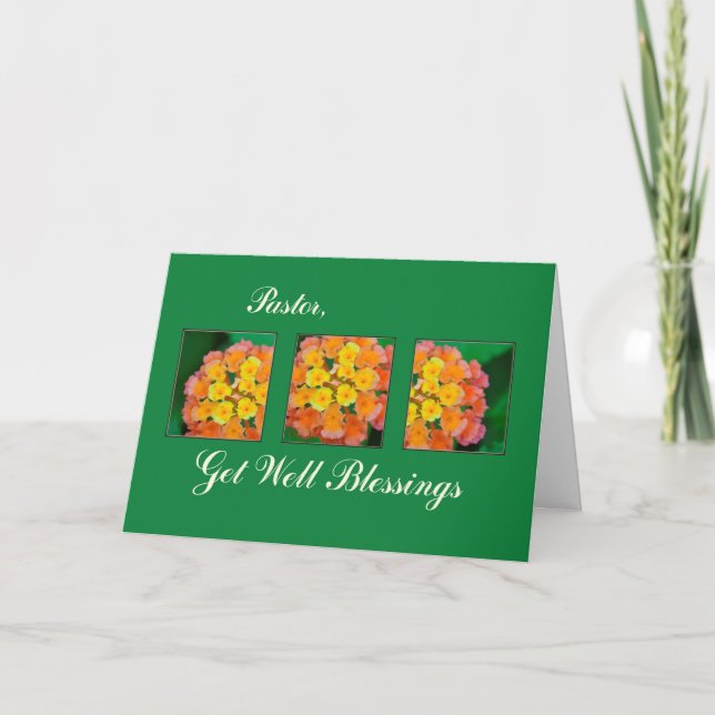 Tarjeta Pastor de Bienvenida, Flores en Verde (Anverso)