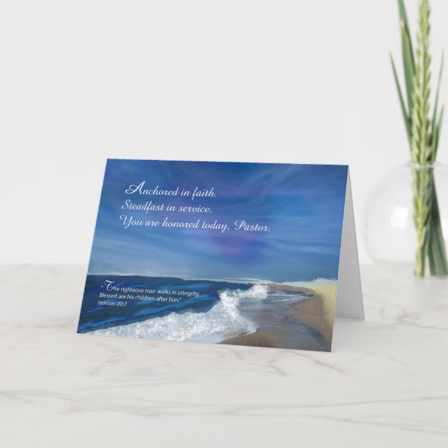 Tarjeta Pastor Religioso Día del Padre Anclado Fe Oceánica (Anverso)