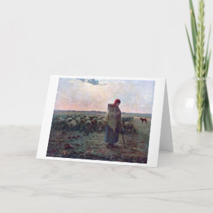 Tarjeta Pastora con su rebaño, Jean-Francois Millet