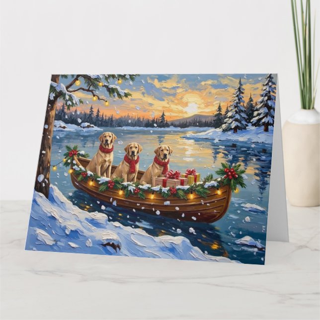 Tarjeta Pastore Labrador Navidad Barco Fiesta (Anverso)
