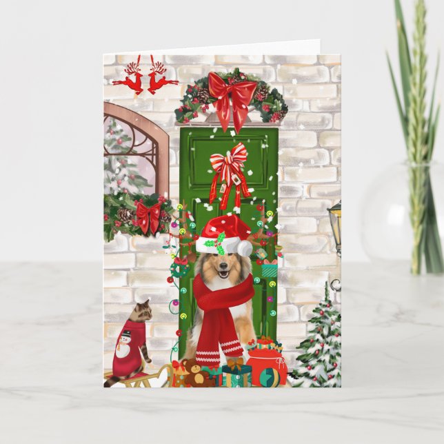 Tarjeta Pastore Shetland Navidad  (Anverso)