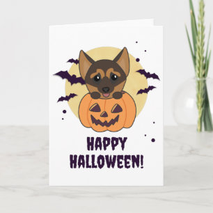 Tarjeta Pastores Alemanes Perros de Calabaza Feliz Hallowe