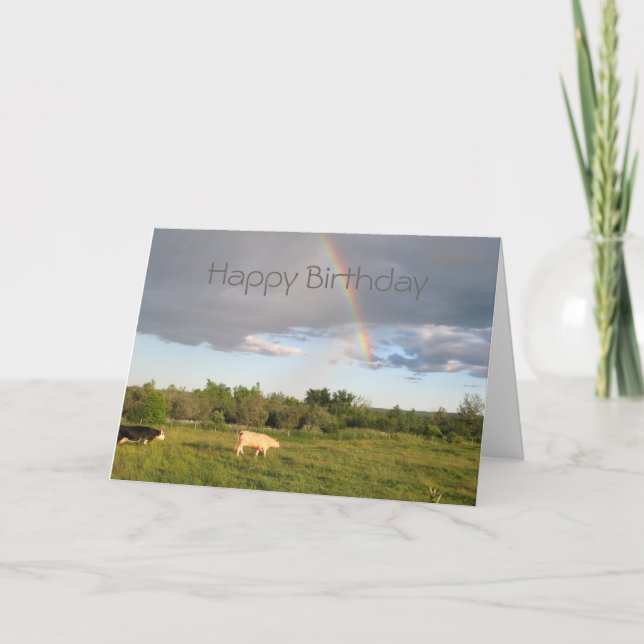Tarjeta Pastos arcoiris, cumpleaños feliz (Anverso)