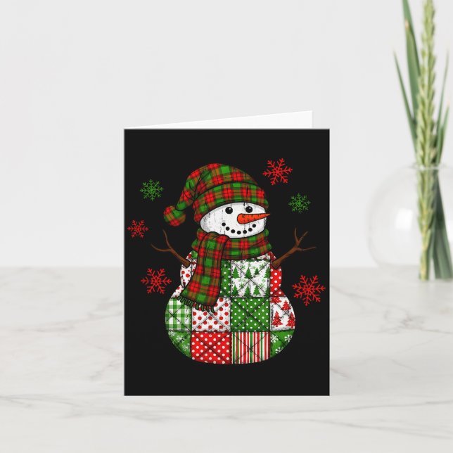 Tarjeta Patchwork Snowman, Retro Funny Christmas  (Anverso)