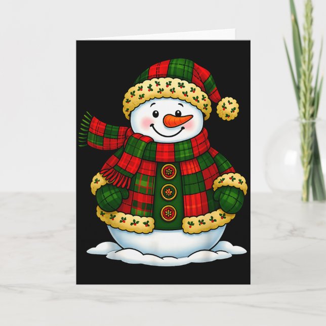 Tarjeta Patchwork Snowman Retro Funny Christmas Snowman Ho (Anverso)