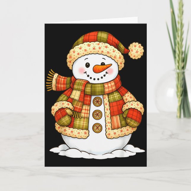 Tarjeta Patchwork Snowman Retro Funny Snowman Holiday Chri (Anverso)