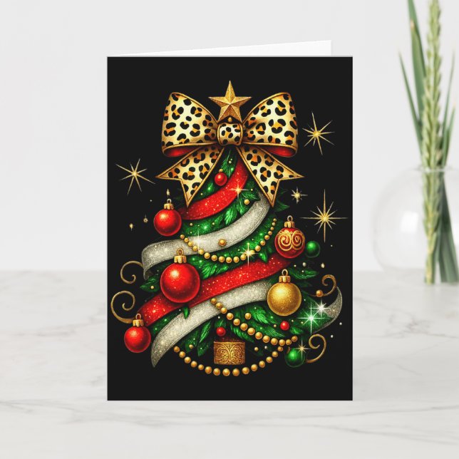 Tarjeta Patchwork Xmas Merry Christmas Tree Coquette Leopa (Anverso)