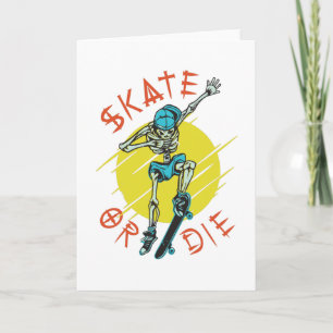 Tarjeta Patina o muere Esqueleto Patinador
