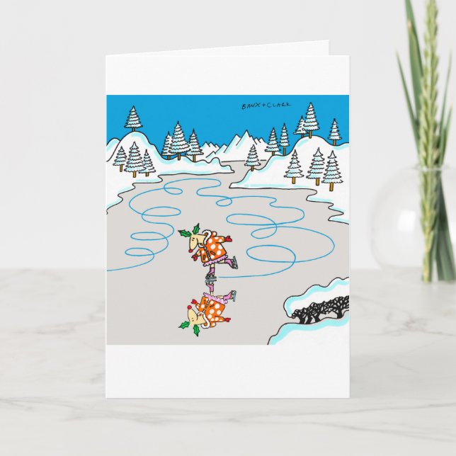 Tarjeta patinadora de Navidad de los ciervos del (Anverso)