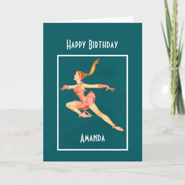 Tarjeta Patinaje artístico sobre hielo en cumpleaños feliz (Anverso)