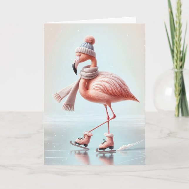 Tarjeta Patinaje De Hielo Rosado Flamingo (Anverso)
