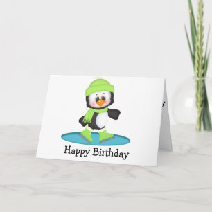 Tarjeta Patinaje Hielo Pingüino