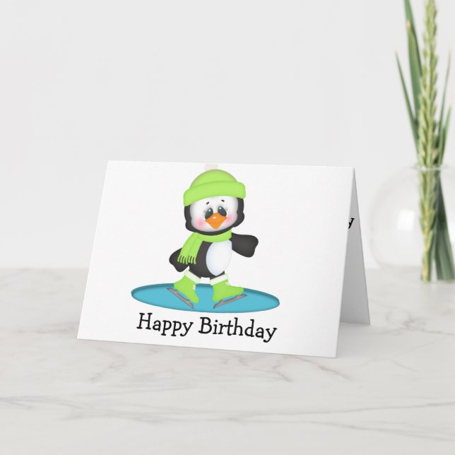 Tarjeta Patinaje Hielo Pingüino (Anverso)