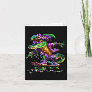Tarjeta Patinaje infantil Mardi Gras Alligator
