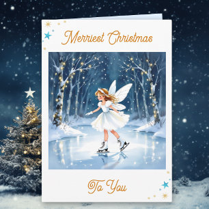 Tarjeta Patinaje sobre hielo de la hada de Navidad en un b