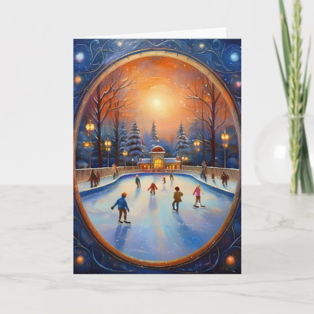 Tarjeta Patinaje sobre hielo para navidades (Anverso)
