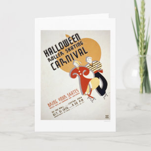 Tarjeta Patinaje sobre ruedas de Halloween WPA 1936