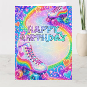 Tarjeta Patinar con Glam Feliz Cumpleaños