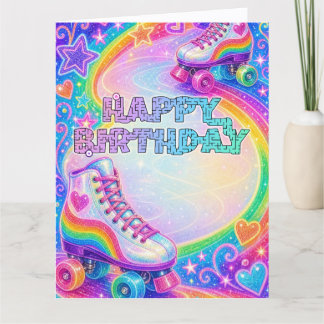 Tarjeta Patinar con Glam Feliz Cumpleaños