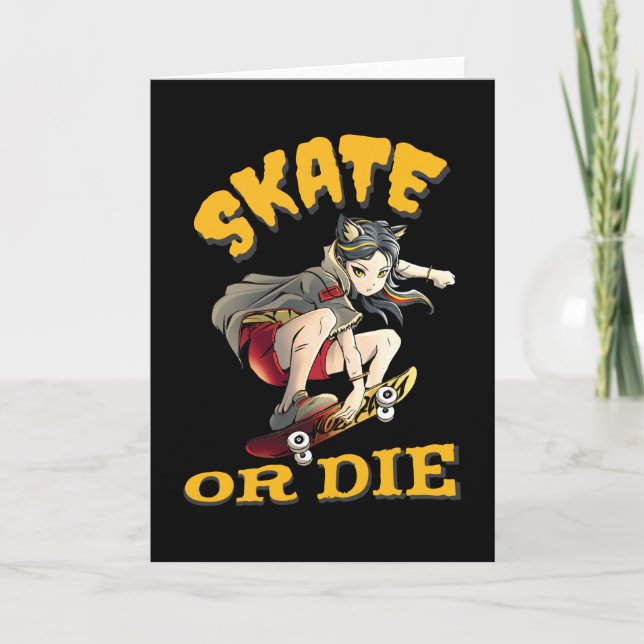Tarjeta Patinar o morir Chica Skateboarder (Anverso)