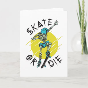 Tarjeta Patinar o morir Esqueleto Patinador