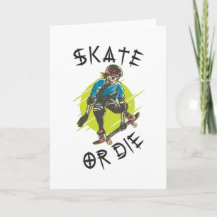 Tarjeta Patinar o morir Esqueleto Skateboarder