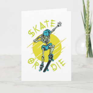 Tarjeta Patinar o morir Esqueleto Skateboarder