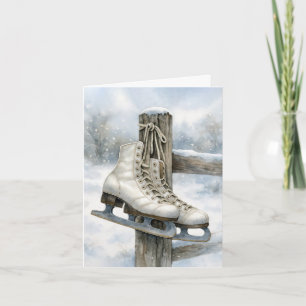 Tarjeta Patines de hielo antiguos en poste de cerca