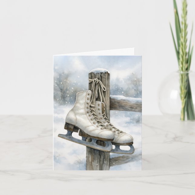Tarjeta Patines de hielo antiguos en poste de cerca (Anverso)