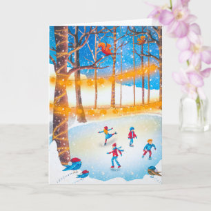 Tarjeta Patines de hielo de Navidad con arte simple Tarjet