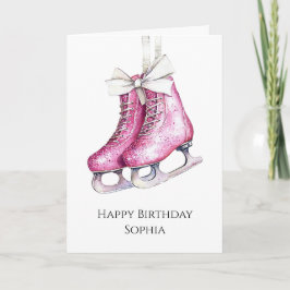 Tarjeta Patines de hielo rosados bonitos de cumpleaños