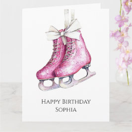 Tarjeta Patines de hielo rosados bonitos de cumpleaños