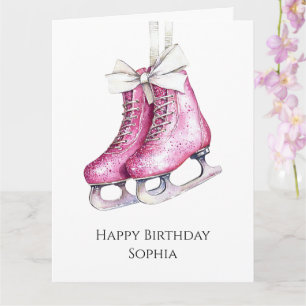 Tarjeta Patines de hielo rosados bonitos de cumpleaños