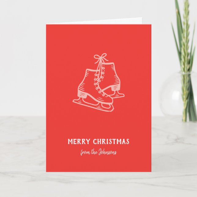 Tarjeta Patines personalizados de Navidad con apellido de  (Anverso)