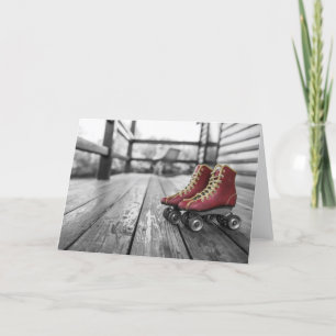 Tarjeta Patines rocinadores rojos blancos y negros