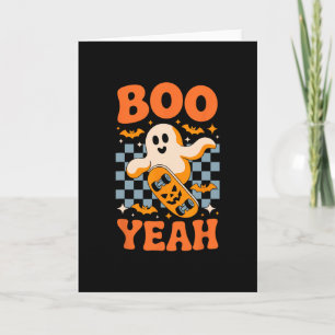 Tarjeta Patineta fantasma divertido Boo Yeah Halloween pat