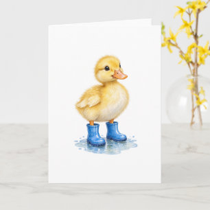 Tarjeta Patito con Botas Azules de Lluvia