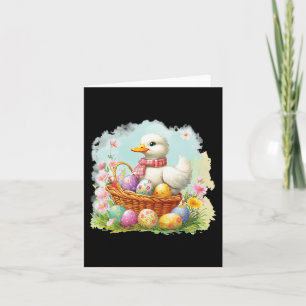 Tarjeta Pato Blanco En Un Bósforo Lleno De Huevos De Pascu