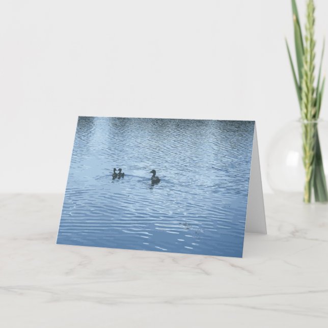 Tarjeta Pato Con Ducklings En Un Estanque Azul (Anverso)