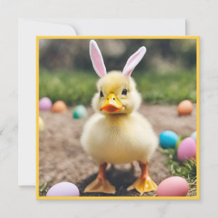 Tarjeta Pato Cutto Con Orejas Conejitas AI Foto Pascua