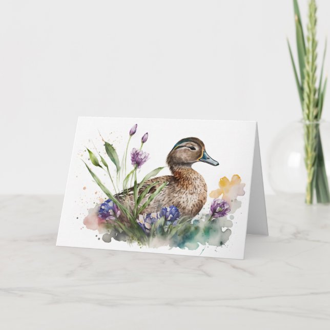 Tarjeta Pato De Cumpleaños En Flores (Anverso)