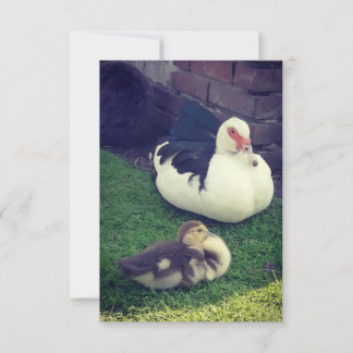Tarjeta Pato de mamá, bebé y trasero de conejito.
