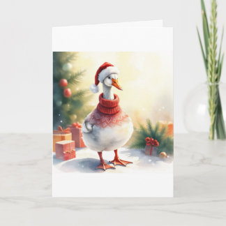 Tarjeta Pato de Navidad en acuarela