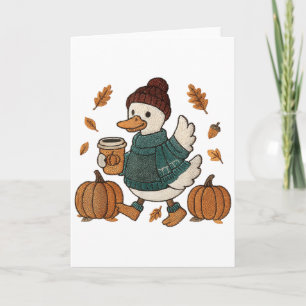 Tarjeta Pato de temporada acogedora Cute Pato de otoño Esp
