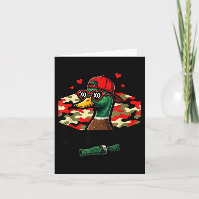 Tarjeta Pato divertido de San Valentín Camuflaje Llamada A (Anverso)