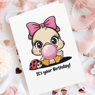 Tarjeta Pato Divertido y Lindo, Mariquita y Burbuja, Cumpl