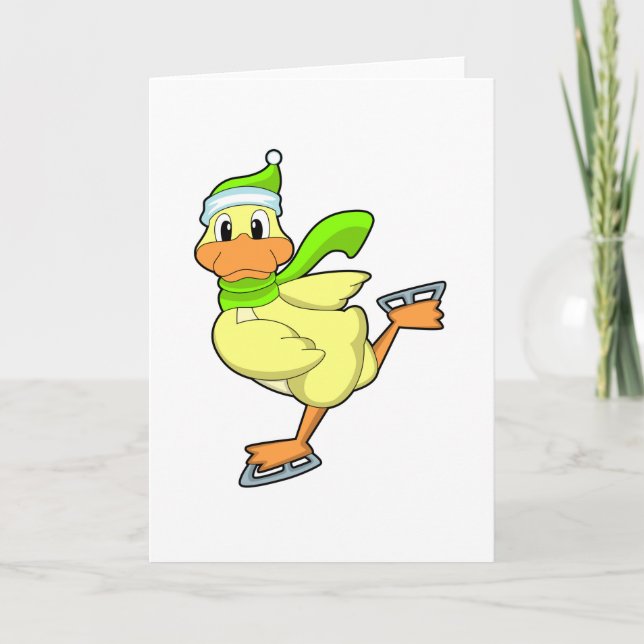 Tarjeta Pato en patinaje sobre hielo con patines de hielo (Anverso)